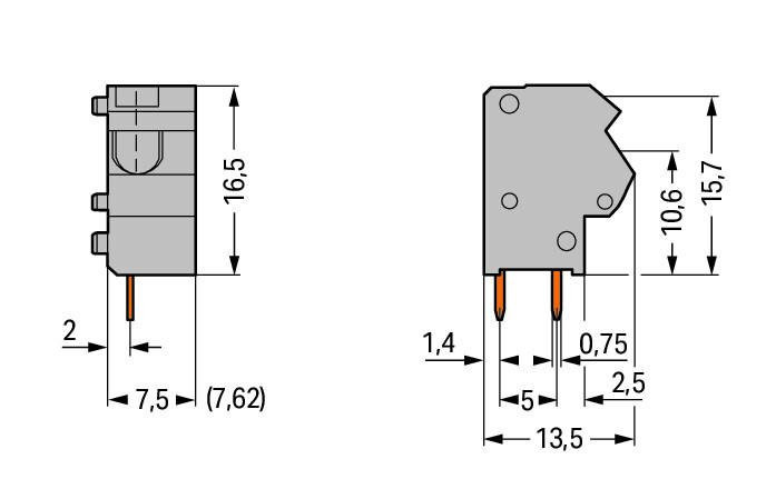 Stackable PCB terminal block; 2.5 mm; Pin spacing 7.5/7.62 mm; 1-pole; PUSH WIRE®; 2,50 mm; dark gray Wago 254-852 Модульные клеммы с зажимом PUSH WIRE®, приводимым в действие при помощи отвертки для индивидуальной сборки клеммных колодокЗажим одножильных проводников и тонкожильных проводников с наконечниками путем вставкиТестовый разъем для тестового штекера O 2 ммЭкономит место на печатной плате, всего 8,9 мм глубинойТакже доступны с 2-проводным соединением...