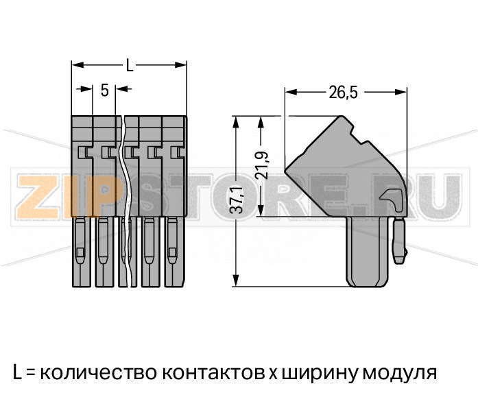 1-проводниковая розетка; угловые; 4 mm; 1-пол.; 4,00 mm; серые Wago 769-101/022-000 