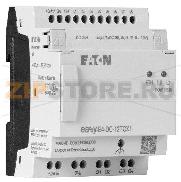 Реле управления, easyE4, 24 В пост. тока Eaton EASY-E4-DC-12TCX1 