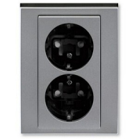 Розетка двойная, сталь/дымчатый чёрный ABB 2CHH223457C6069