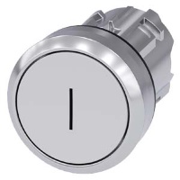 АКТУАТОР КНОПКИ, 22MM, КРУГЛ., ГЛЯНЦЕВЫЙ МЕТАЛЛ, КНОПКА БЕЛАЯ ПЛОСКАЯ, МАРКИРОВКА "I" БЕЗ ФИКСАЦИИ Siemens 3SU1050-0AB60-0AC0