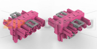T-distribution connector; 5-pole; Cod. B; 1 input; 2 outputs; 3 locking levers; for flying leads; pink Wago 770-1743