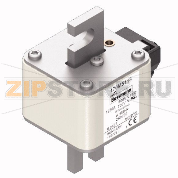 Предохранитель, 1250 A, AC 600 В, 200 кА, 2, 61x77x108 мм, aR, DIN, IEC Eaton FUSE 1250A 600V 2 