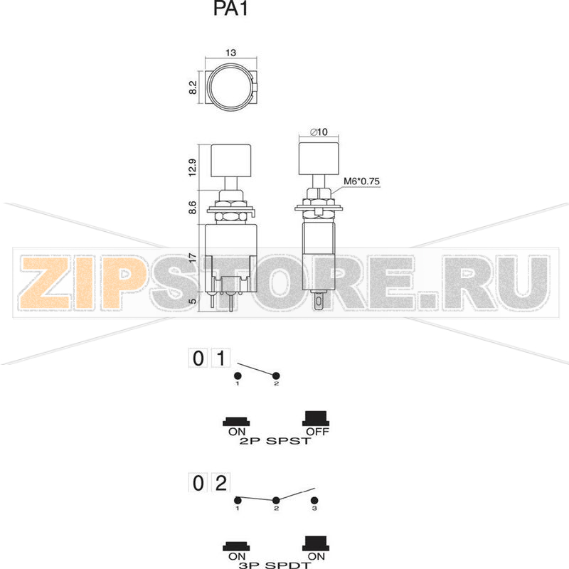 Кнопка 250 В/AC, 3 А, 1 x вкл/выкл, с фиксацией, 1 шт TRU Components TC-PA101A1BK 