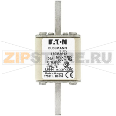 Предохранитель, 100 A, AC 690 В, size 1, 45x45x140 мм, aR, IEC UL Eaton FUSE 100A 690V 1*FU/78 