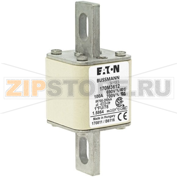 Предохранитель, 100 A, AC 690 В, size 1, 45x45x140 мм, aR, IEC UL Eaton FUSE 100A 690V 1*FU/78 