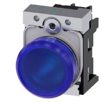 СВЕТОВОЙ ИНДИКАТОР, 22MM, КРУГЛЫЙ, МЕТАЛЛИЧЕСКИЙ ГЛЯНЦЕВЫЙ, СИНИЙ МАТОВЫЙ РАССЕИВАТЕЛЬ, С ДЕРЖАТЕЛЕМ, МОДУЛЬ ПОДСВЕТКИ С ИНТЕГРИРОВАННЫМ СВЕТОДИОДОМ 230V AC, ВИНТОВЫЕ КЛЕММЫ, С ГРАВИРОВКОЙ ЛАЗЕРОМ, UPPER AND LOWER CASE, START OF LINE ALWAYS UPPER CASE Sie