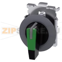 АКТУАТОР ПОВОРОТНОГО ПЕРЕКЛЮЧАТЕЛЯ С ВОЗМОЖНОСТЬЮ ПОДСВЕТКИ, 30MM, КРУГЛ., МЕТАЛЛ МАТОВЫЙ, РУКОЯТКА ДЛИННАЯ ЧЁРНАЯ С ЗЕЛЁНОЙ ВСТАВКОЙ, ПЛОСКОЕ ФРОНТАЛЬНОЕ КОЛЬЦО, 3 КОММУТАЦИОННЫХ ПОЛОЖЕНИЯ: I-O-II, С ФИКСАЦИЕЙ, УГОЛ ПОВОРОТА РУКОЯТКИ 2X45 ГРАД.: 10:30Ч./
