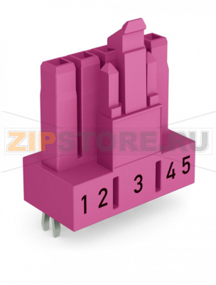 Розетка для печатных плат; прямые; 5-пол.; Код. B; розовые Wago 890-885 Protected against mismating and maintenance-freePush-in CAGE CLAMP® spring pressure connection technology allows solid conductors to be simply pushed into a unit.Low profile with 4.4 mm pole spacingComponents can be clearly printed on and color-coded to meet custom requirements....