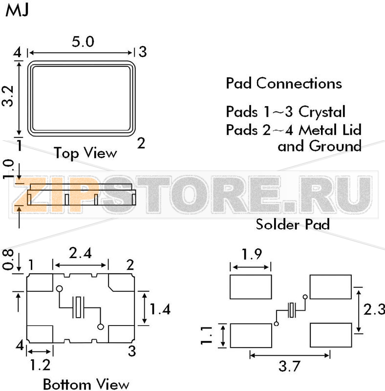 Кварц 18.432000 МГц, SMD, MJ, керамика, 5x3.2x1 мм EuroQuartz 18.432MHZ MJ 30/30/40/12PF 