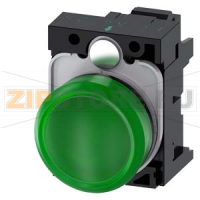 СВЕТОВОЙ ИНДИКАТОР, 22MM, КРУГЛЫЙ, ПЛАСТИК, ЗЕЛЕНЫЙ МАТОВЫЙ РАССЕИВАТЕЛЬ, С ДЕРЖАТЕЛЕМ, МОДУЛЬ ПОДСВЕТКИ С ИНТЕГРИРОВАННЫМ СВЕТОДИОДОМ 230V AC,  ПРУЖИННЫЕ КЛЕММЫ, С ГРАВИРОВКОЙ ЛАЗЕРОМ, UPPER AND LOWER CASE, START OF WORD ALWAYS UPPER CASE Siemens 3SU1106