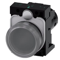 Световой индикатор с трехцветным светодиодом, компактный, 22 мм, круглый, пластмасса, прозрачный, с красно-желто-зеленым светодиодом, линза гладкая, с креплением, рабочее напряжение 110 В AC, винтовая клемма Siemens 3SU1201-6AC24-1AA0