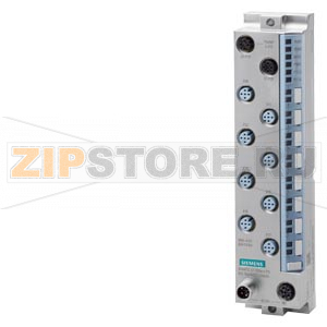 SIMATIC ET 200eco PN, DI 16x 24V DC, M12-L, 8x M12, duplicate assignment, input type 3 (IEC 61131), sink input (PNP, sinking input), input delay 0,05..20ms, channel diagnostics for: wire break at input, encoder power supply short circuit, 0.25 ms isochron 