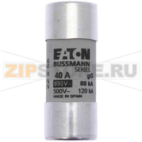 Предохранитель, 40 A, AC 690 В, 80 кА, 22x58 мм, gL/gG, IEC Eaton CYLINDRICAL FUSE 22x58 40A GG 