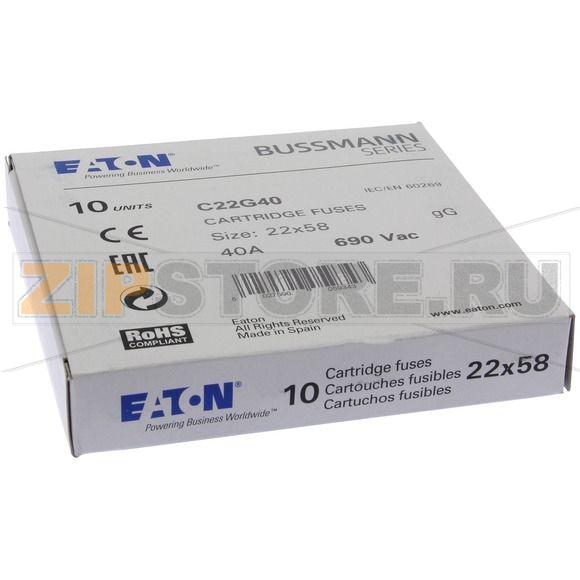 Предохранитель, 40 A, AC 690 В, 80 кА, 22x58 мм, gL/gG, IEC Eaton CYLINDRICAL FUSE 22x58 40A GG 