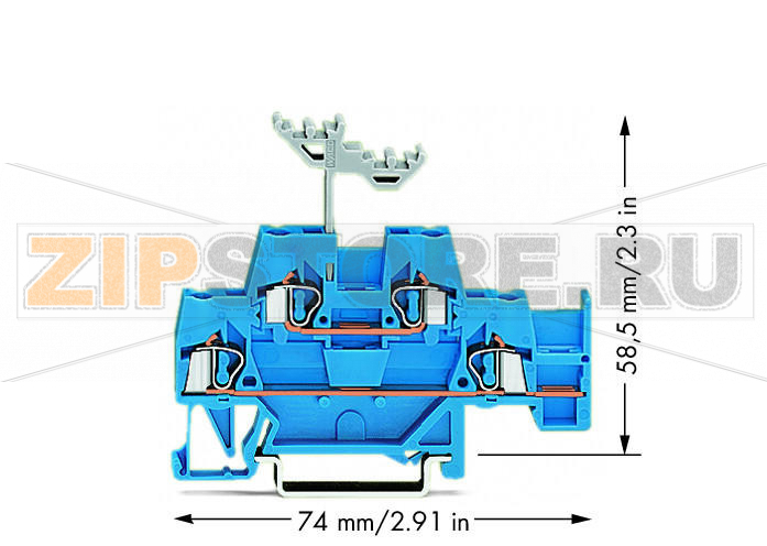 Double-deck terminal block; Through/through terminal block; with additional jumper position on lower level; suitable for Ex i applications; for DIN-rail 35 x 15 and 35 x 7.5; 2.5 mm; CAGE CLAMP®; 2,50 mm; blue/blue Wago 280-530 Примечание:Terminating Aluminum ConductorsWAGO spring clamp terminal blocks are suitable for solid aluminum conductors up to 4 mm?/12 AWG if WAGO “Alu-Plus” Contact Paste is used for termination.“Alu-Plus” Contact Paste Advantages:Automatically destroys the oxide film during clamping.Prevents fresh oxidation at the clamping point.Prevents electrolytic corrosion between aluminum and copper conductors (in the same terminal block).Provides long-term protection against corrosion....