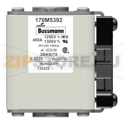 Предохранитель, 400 A, AC 1250 В, 100 кА, size 2, 61x75x77 мм, aR, IEC UL Eaton FUSE 400A 125 