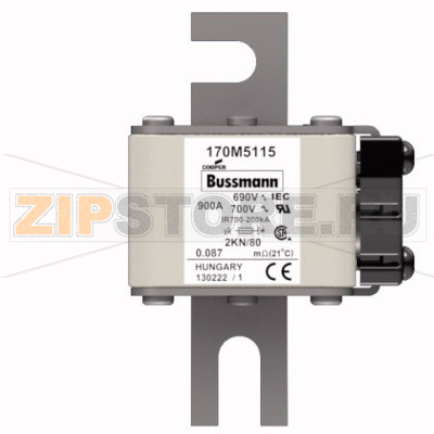 Предохранитель, 900 A, AC 690 В, 200 кА, 2, 61x77x108 мм, aR, DIN, IEC Eaton FUSE 900A 690V 2KN 