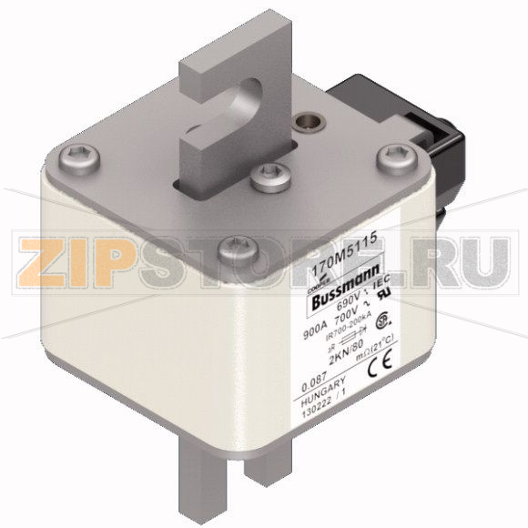 Предохранитель, 900 A, AC 690 В, 200 кА, 2, 61x77x108 мм, aR, DIN, IEC Eaton FUSE 900A 690V 2KN 