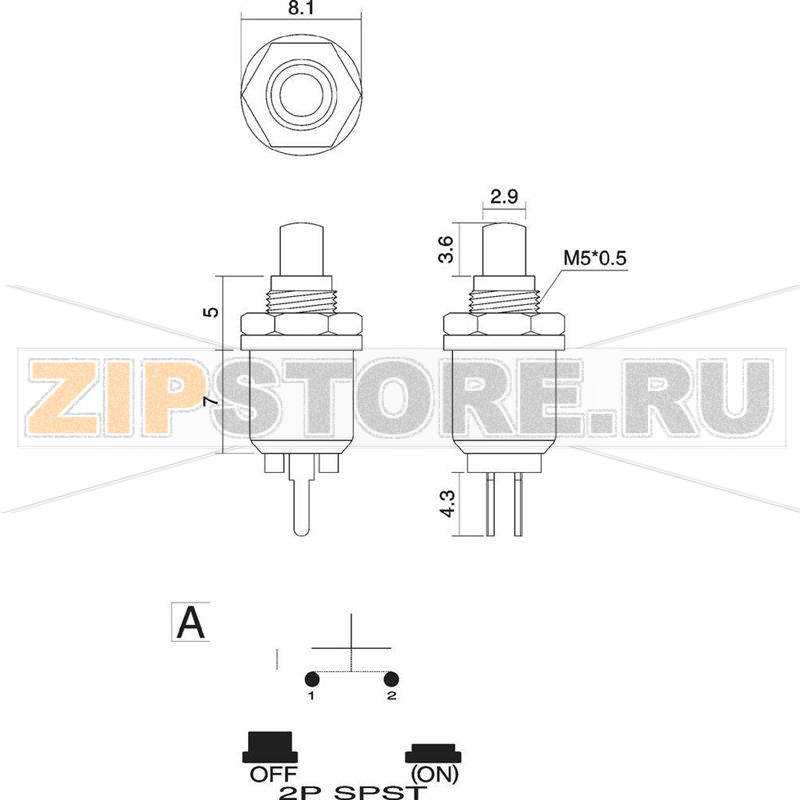 Кнопка 125 В/AC, 0.5 А, 1 x выкл/вкл, без фиксации, 1 шт TRU Components TC-R13-81A-05RT 