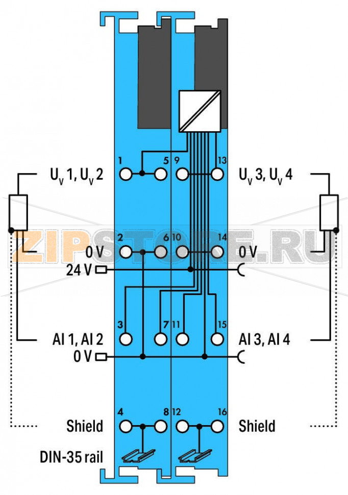 4 аналоговых входа; 0/4 – 20 мA; Искробезопасный; Extreme; синие Wago 750-486/040-000 This analog input module powers the intrinsically safe signal conditioners located in the hazardous areas of Zone 0+1 and processes their analog signals.The WAGO I/O System 750 XTR must be installed either in Zone 2 or in a non-hazardous area.The 24 V supply is derived from the module's power jumper contacts. The transmitter supply is non-inherently electronically short-circuit-protected.The shield directly connects to the DIN-rail.Indicators:Green LED (availability ON/OFF)Red LED (measurement range overflow/underflow, wire breakage, short circuit)Field and system levels are electrically isolated.The device is ideal for operation in extreme environments thanks to:Extended temperature rangeGreater immunity to impulse voltages and electromagnetic interferenceHigher vibration and shock resistance...