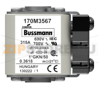 Предохранитель, 315 A, AC 690 В, 200 кА, size 1, 45x59x51 мм, aR, IEC UL Eaton FUSE 315A 690V