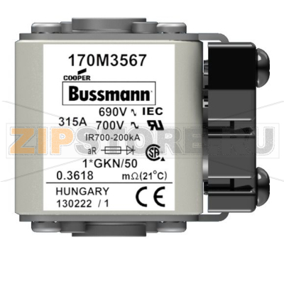 Предохранитель, 315 A, AC 690 В, 200 кА, size 1, 45x59x51 мм, aR, IEC UL Eaton FUSE 315A 690V 