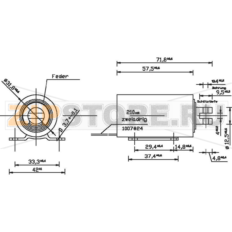 Соленоид 24 В/DC, ход штока: 25 мм, 1 шт Tremba ZMF-3258z.001-24VDC.100% 