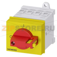 4-полюсный главный/аварийный выключатель IU=16, P/AC-23A AT 400V=7.5kW крепление на монт. рейку или по 2 отверстиям рукоятка красный/желтый Siemens 3LD2030-1TL13