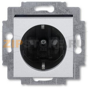 Розетка с заземлением, серебро/дымчатый чёрный ABB 2CHH203457A6070 