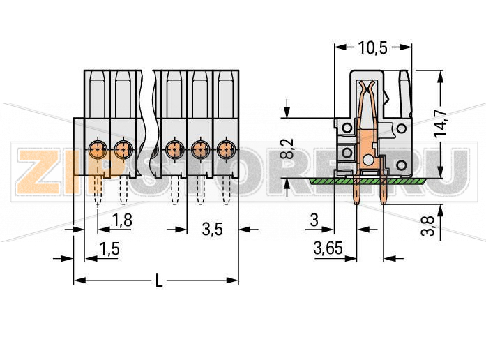 MCS MINI Розетка под пайку THT; 0.9 x 0.9 mm solder pin; прямые; 100% защита от неправильного подсоединения; Шаг контактов 3,5 мм; 9-пол.; светло-серые Wago 734-469 Встроенные тестовые порты для тестовых штекеров O 2 ммДля соединений "провод-провод" и "плата-провод"Выходы под печатные платы с защитой от касанияОтдельная изоляция входов и выходов.100% защита от неправильного подсоединенияВозможны варианты кодировки...