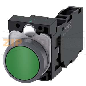 КНОПКА, 22MM, КРУГЛАЯ, ПЛАСТИК С МЕТАЛЛИЧЕСКИМ ФРОНТАЛЬНЫМ КОЛЬЦОМ, ЗЕЛЁНАЯ, ПЛОСКАЯ КНОПКА, КОНТАКТЫ МГНОВЕННОГО ДЕЙСТВИЯ, С ДЕРЖАТЕЛЕМ, 1NO+1NC, ВИНТОВЫЕ КЛЕММЫ, С ГРАВИРОВКОЙ ЛАЗЕРОМ, SYMBOL NUMBER ACC. TO, ISO7000 OR IEC60417 Siemens 3SU1130-0AB40-1FA 