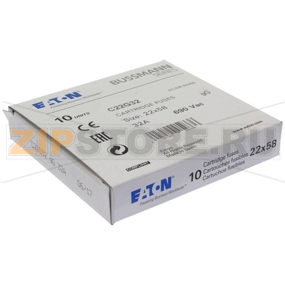 Предохранитель, 32 A, AC 690 В, 80 кА, 22x58 мм, gL/gG, IEC Eaton CYLINDRICAL FUSE 22x58 32A GG 