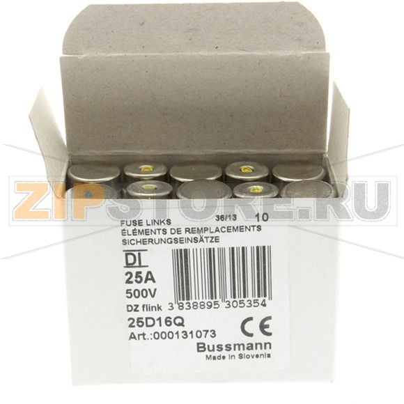 Предохранитель, 6 A, AC 500 В, 100 кА, D1, 13.2x6 мм, gL/gG, IEC с задержкой Eaton FUSE-D1 6A T GL/GG 500VAC E16 