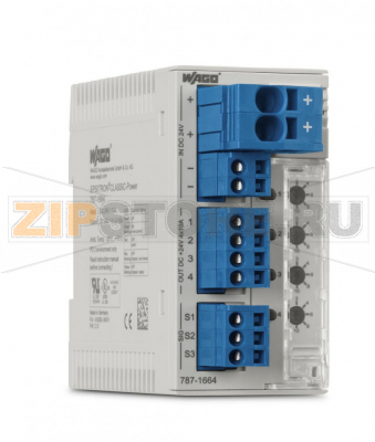 electronic circuit breaker; 4-channel; 24 VDC input voltage; adjustable 2 … 10 A; communication capability; Specialty configuration Wago 787-1664/000-004 Компактный электронный автоматический выключатель с 4 каналамиНоминальный ток 2 – 6 А, возможность регулирования для каждого канала при помощи герметичного многопозиционного переключателя; заводская установка: 2 В (в отключенном положении)Коммутационный потенциал > 50000 мкФ на каналОдна трехцветная кнопка со световой индикацией на канал упрощает переключение (включение/выключение), сброс и онлайновую диагностикуОтложенное включение каналовСообщение о срабатывании и отключении (общий групповой сигнал S3)Сообщение о состоянии для каждого канала через последовательность импульсовУдаленный вход сбрасывает отключенные каналы или включает/отключает любое число каналов при помощи последовательности импульсов...