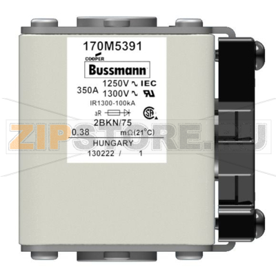 Предохранитель, 350 A, AC 1250 В, 100 кА, size 2, 61x75x77 мм, aR, IEC UL Eaton FUSE 350A 1250 