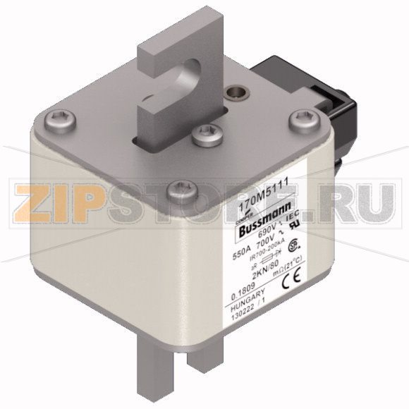 Предохранитель, 550 A, AC 690 В, 200 кА, 2, 61x77x108 мм, aR, DIN, IEC Eaton FUSE 550A 690V 2KN 