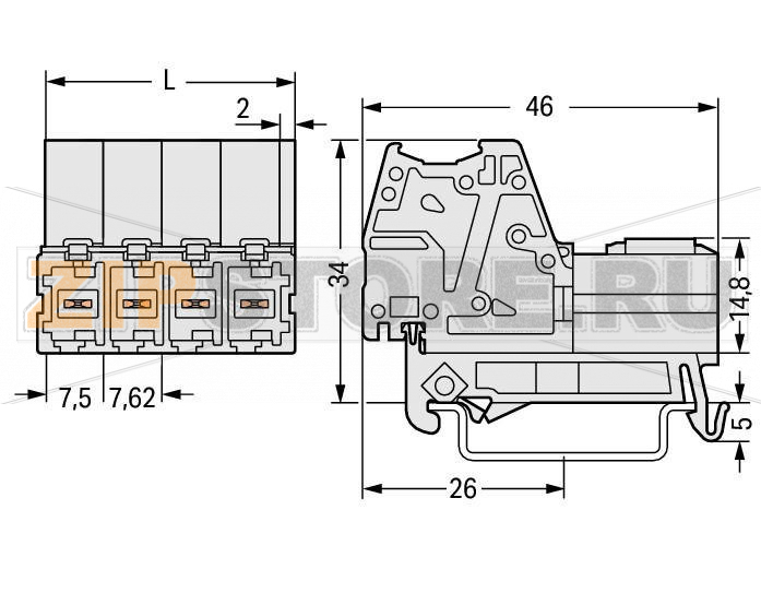 1-проводная вилка; 100% защита от неправильного подсоединения; DIN-35 rail mounting; 10 мм; Шаг контактов 7,62 мм; 6-пол.; 10,00 mm; светло-серые Wago 831-3206/007-000 Универсальное соединение для всех типов проводниковПростой зажим одножильных проводников и проводников с наконечником путем вставкиВстроенные тестовые порты для тестовых штекеров O 2 мм600 В к UL 1059 100% защита от неправильного подсоединенияВозможны варианты кодировки...