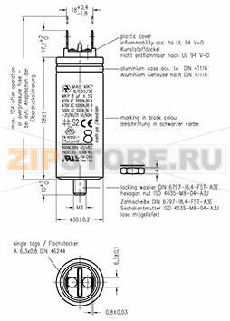 Конденсатор пусковой 8 мкФ, 500 В/AC, 5 %, 30x78 мм Hydra MKP_500_MAB 8uF 