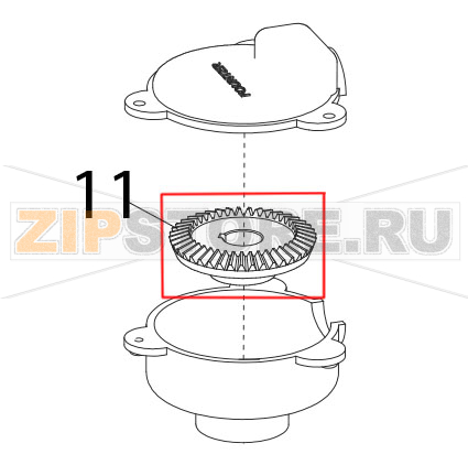 Шестерня большая спиральная коническая Sirman Plutone 7 CE Шестерня большая спиральная коническая для планетарного миксера Sirman Plutone 7 CEЗапчасть на деталировке под номером: 10