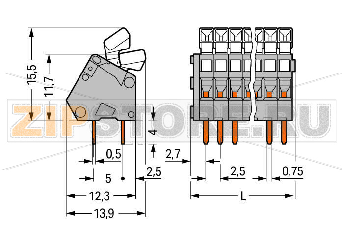 PCB terminal block; push-button; 0.5 mm; Pin spacing 2.5 mm; 2-pole; CAGE CLAMP®; 0,50 mm; gray Wago 233-202 ?Клеммные колодки с зажимами CAGE CLAMP®, монтаж с помощью нажимных кнопокДвойные выводы для высокого уровня механической стабильности на печатных платахИдеальны для монтажа в полевых условиях благодаря простоте использования при помощи нажимных кнопокУдобный монтаж без использования инструментов...