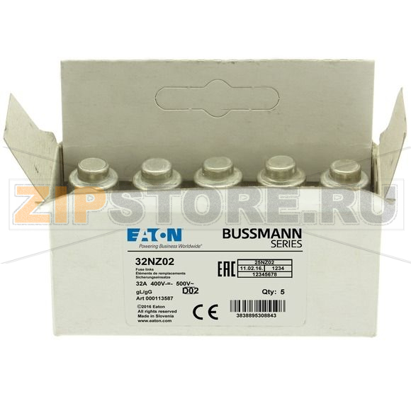 Предохранитель, 32 A, AC 400 В, 50 кА, D02, gL/gG, IEC с задержкой Eaton FUSE-D02 32A T GL/GG 400 