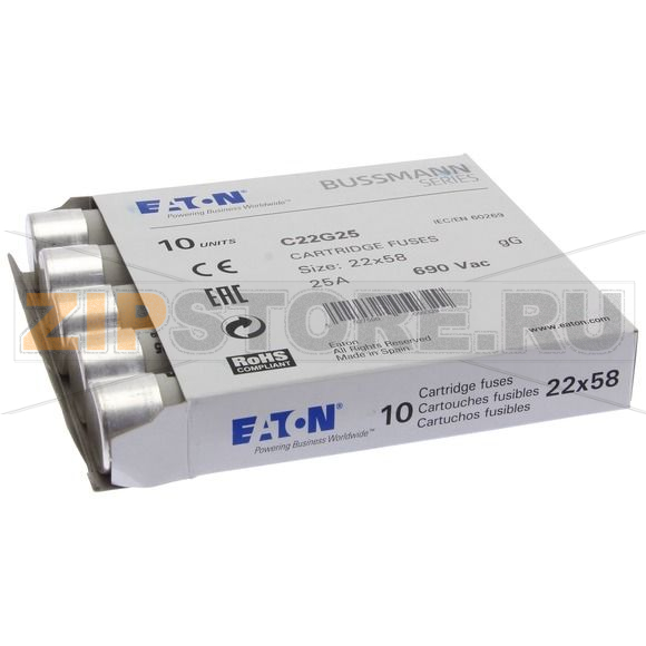 Предохранитель, 25 A, AC 690 В, 80 кА, 22x58 мм, gL/gG, IEC Eaton CYLINDRICAL FUSE 22x58 25A GG 