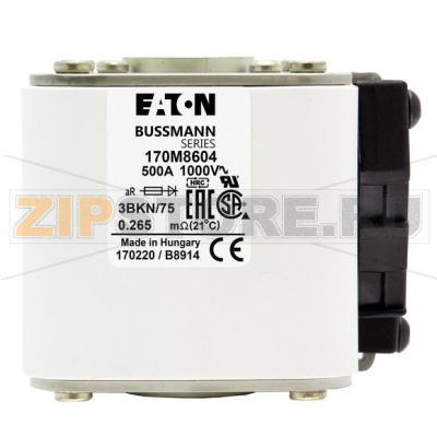 Предохранитель, 500 A, AC 1000 В, 125 кА, size 3, 74x92x76 мм, aR, IEC UL Eaton FUSE 500A 1000 