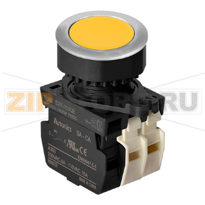 Выключатель кнопочный, головка: круглая, утопленная, Ø отверстия: 30 мм Autonics S3PF-P1YA2B 
