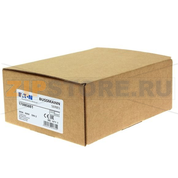Предохранитель, 200 A, AC 690 В, 200 кА, DIN 2, 60x74x150 мм, gR, DIN, IEC Eaton FUSE 200A 690V 