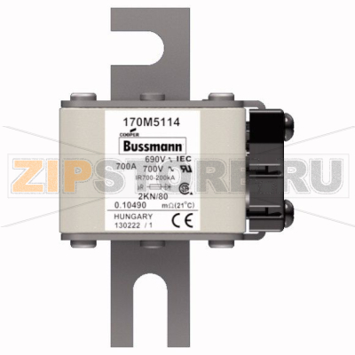 Предохранитель, 800 A, AC 690 В, 200 кА, 2, 61x77x108 мм, aR, DIN, IEC Eaton FUSE 800A 690V 2KN 
