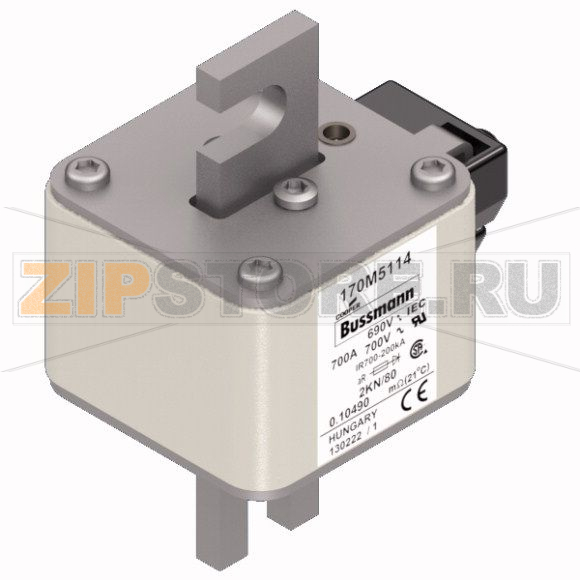 Предохранитель, 800 A, AC 690 В, 200 кА, 2, 61x77x108 мм, aR, DIN, IEC Eaton FUSE 800A 690V 2KN 
