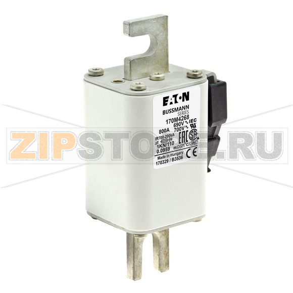 Предохранитель, 800 A, AC 690 В, 200 кА, DIN 1, 53x69x138 мм, aR, DIN, IEC Eaton FUSE 800A 690V 