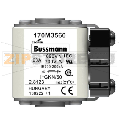Предохранитель, 63 A, AC 690 В, 200 кА, size 1, 45x59x51 мм, aR, IEC UL Eaton FUSE 63A 690V 1* 